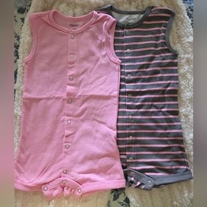 Hanes Gray and Pink Striped Baby Onesies